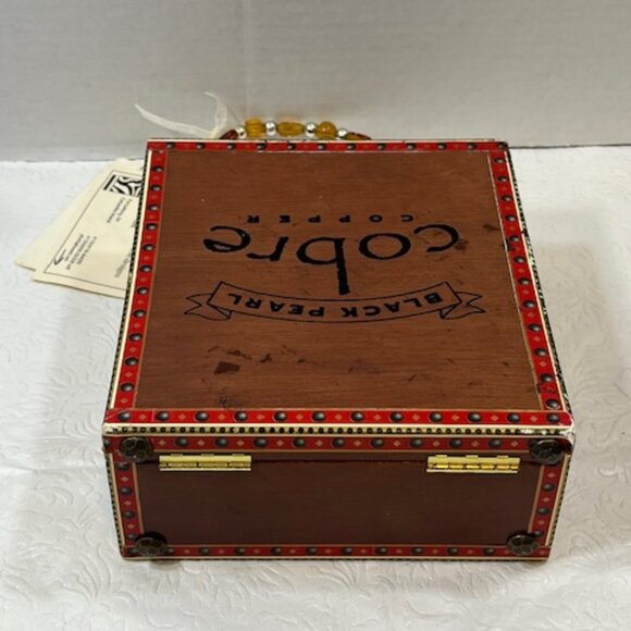 Unique Black Pearl Cobre Copper Cigar Handbag Box Purse Beaded Handle - Picture 4 of 16